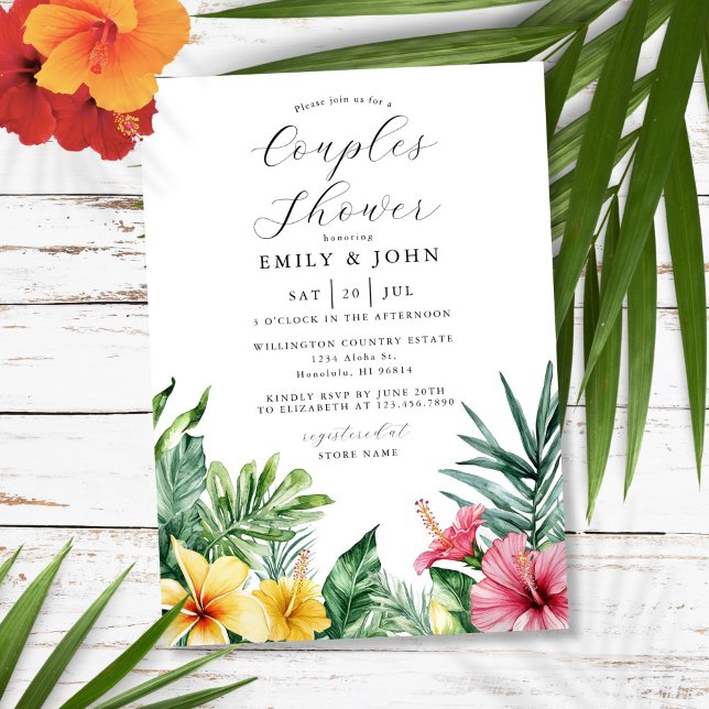 Watercolor Tropical Flowers Couples Shower Invitation (Watercolor Tropical Flowers Couples Shower Invitation)
