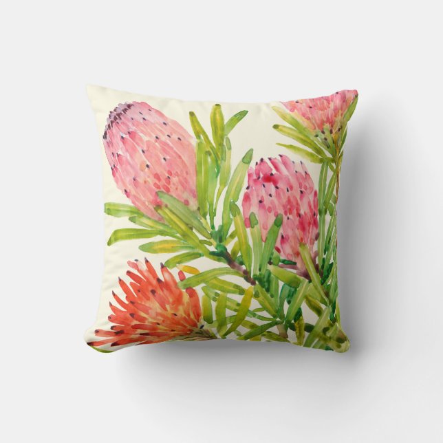 Watercolor Tropical Flowers Cushion (Front)