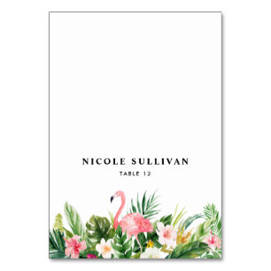 Watercolor Tropical Flowers & Flamingo Place Card