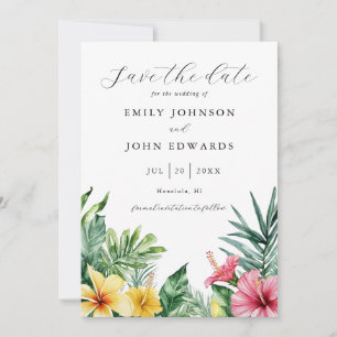 Watercolor Tropical Flowers Greenery Wedding Save The Date