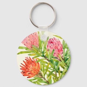 Watercolor Tropical Flowers Key Ring