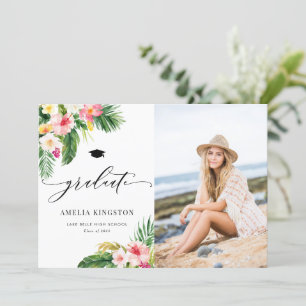 Watercolor Tropical Flowers Photo Graduation Announcement