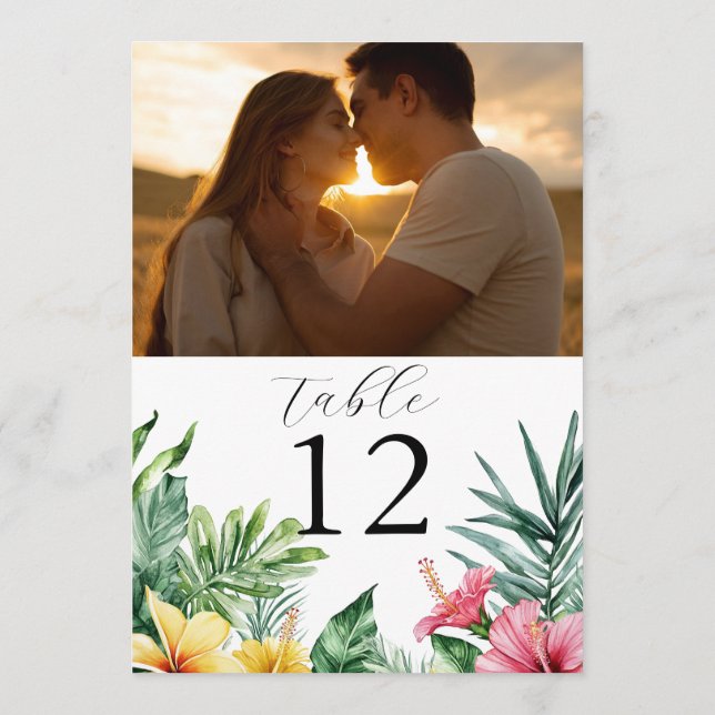 Watercolor Tropical Flowers Photo Table Number (Back)