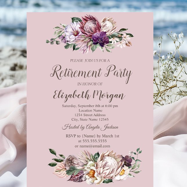 Watercolor Tropical Flowers,Pink Retirement  Invitation (Creator Uploaded)