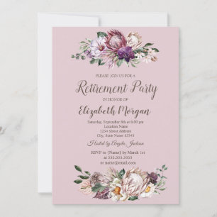 Watercolor Tropical Flowers,Pink Retirement Invitation