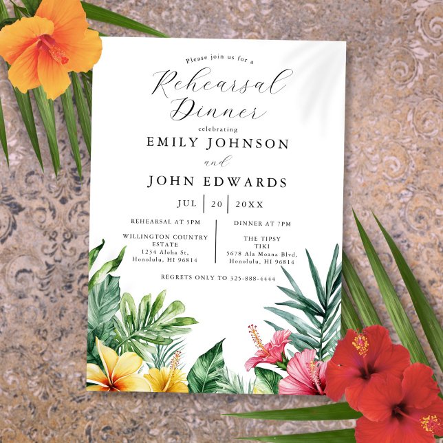 Watercolor Tropical Flowers Rehearsal Dinner Invitation (Watercolor Tropical Flowers Rehearsal Dinner Invitation)