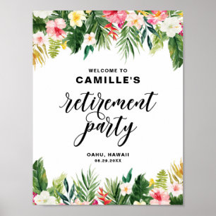 Watercolor Tropical Flowers Retirement Welcome Poster
