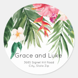 Watercolor Tropical Flowers Return Address Classic Round Sticker