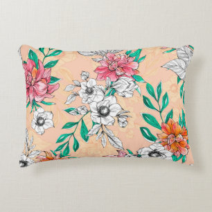 Watercolor tropical flowers, seamless, romantic pa decorative cushion