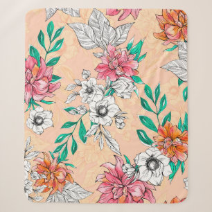 Watercolor tropical flowers, seamless, romantic pa sherpa blanket