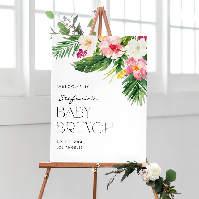 Watercolor Tropical Flowers Summer Baby Brunch Poster (Creator Uploaded)