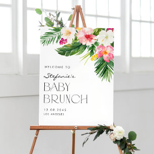 Watercolor Tropical Flowers Summer Baby Brunch Poster