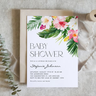 Watercolor Tropical Flowers Summer Baby Shower Invitation