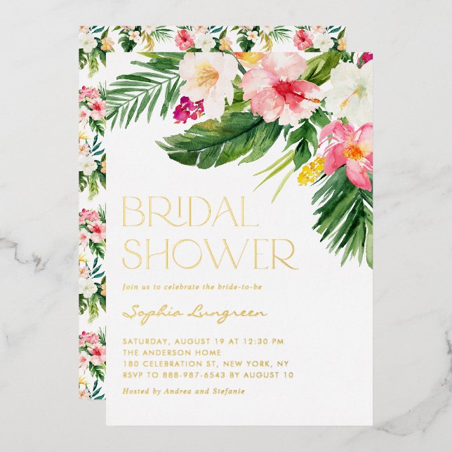 Watercolor Tropical Flowers Summer Bridal Shower (Front/Back)