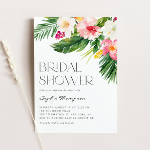 Watercolor Tropical Flowers Summer Bridal Shower Invitation