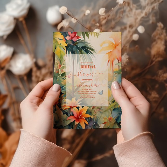 Watercolor Tropical Flowers Summer Bridal Shower Invitation (Creator Uploaded)