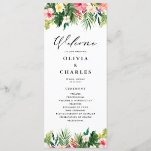 Watercolor Tropical Flowers Summer Wedding Program