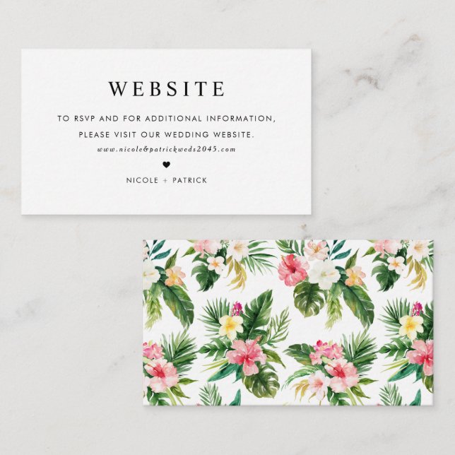 Watercolor Tropical Flowers Summer Wedding Website Enclosure Card (Front/Back)