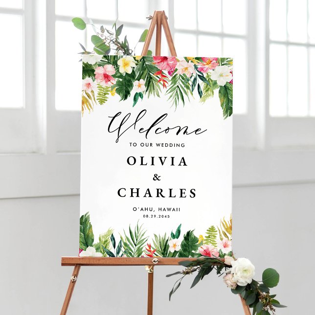 Watercolor Tropical Flowers Summer Wedding Welcome Poster (Creator Uploaded)