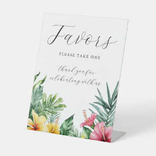 Watercolor Tropical Flowers Wedding Favours Pedestal Sign