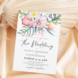 Watercolor Tropical Flowers Wedding  Invitation