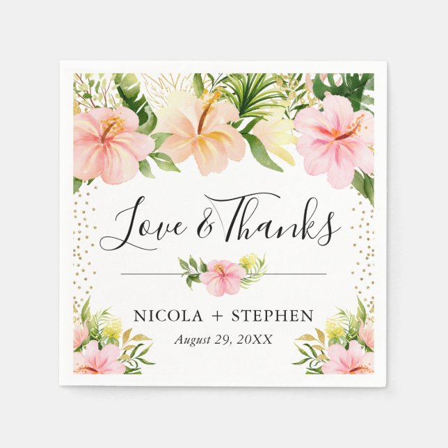 Watercolor Tropical Flowers Wedding Napkin (Front)