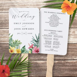 Watercolor Tropical Flowers Wedding Program Hand Fan