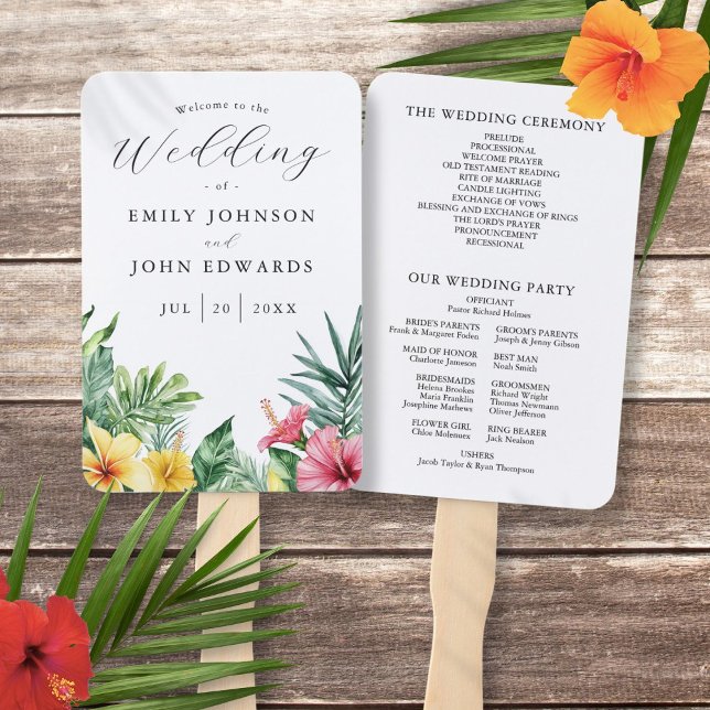 Watercolor Tropical Flowers Wedding Program Hand Fan (Watercolor Tropical Flowers Wedding Program Hand Fan)