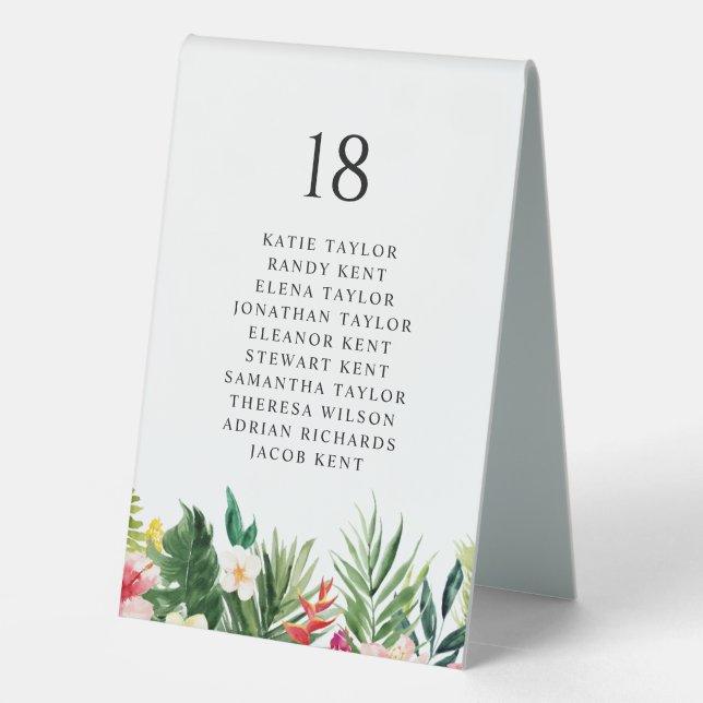 Watercolor Tropical Flowers Wedding Seating (Back)