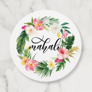 Watercolor Tropical Flowers Wreath Mahalo Favour Tags