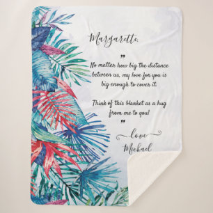 Watercolor Tropical Foliage Custom Message Sherpa Blanket