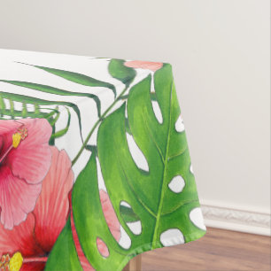 Watercolor Tropical Foliage Hawaiian Luau Party Tablecloth