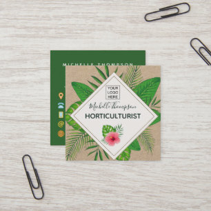 Watercolor tropical foliage personalised square business card