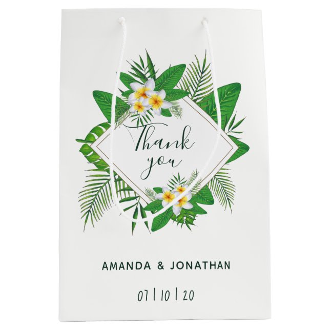 Watercolor tropical foliage Wedding Guest Favour Medium Gift Bag (Front)