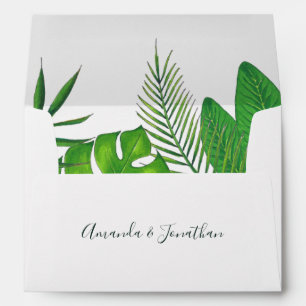 Watercolor tropical foliage Wedding personalised Envelope
