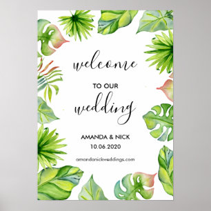 Watercolor Tropical Foliage Wedding Welcome Poster