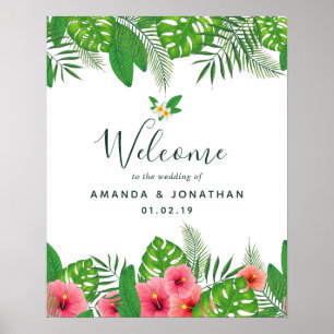 Watercolor tropical foliage Wedding Welcome Poster