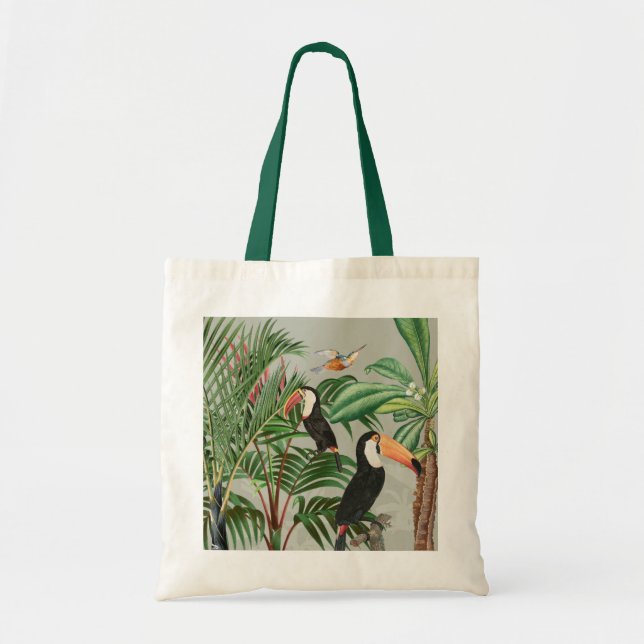 Watercolor Tropical Forest & Colourful Birds Tote Bag (Front)