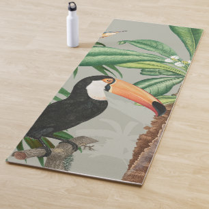 Watercolor Tropical Forest & Colourful Birds Yoga Mat