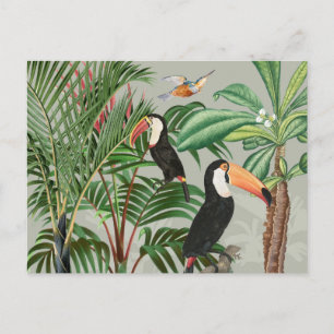 Watercolor Tropical Forest & Toucan Birds Holiday Postcard