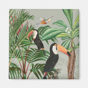 Watercolor Tropical Forest & Toucan Birds Magnet