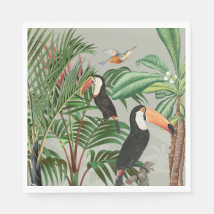 Watercolor Tropical Forest & Toucan Birds Napkin