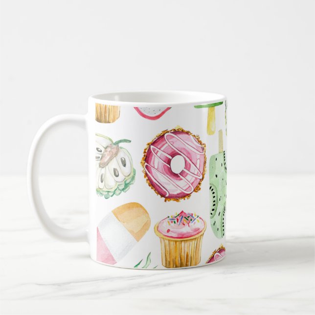 Watercolor tropical fruits, ice cream pattern. coffee mug (Left)