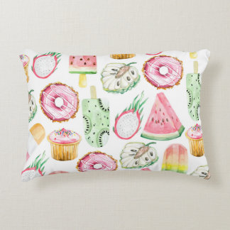 Watercolor tropical fruits, ice cream pattern. decorative cushion