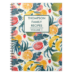 Watercolor tropical fruits Personalised Recipe Notebook