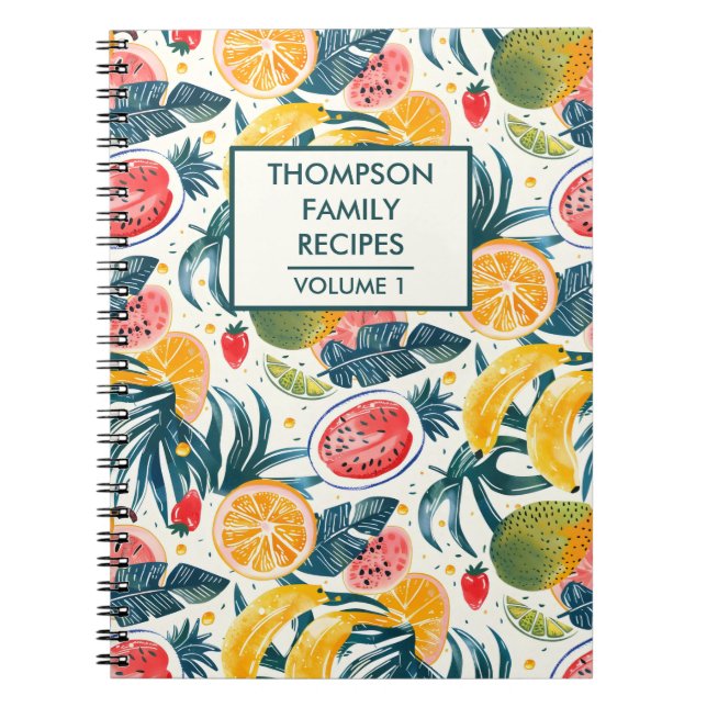 Watercolor tropical fruits Personalised Recipe Notebook (Front)
