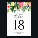 Watercolor Tropical Garland Summer Wedding Table Number<br><div class="desc">Add a tropical accent to your event tablescape with this customizable table numbers card. It features watercolor garland of tropical flowers and leaves. Personalize these tropical table numbers by adding names, date and table number. These tropical table number cards are perfect for summer weddings, bridal showers, baby showers, birthdays and...</div>