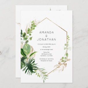 Watercolor Tropical Geometric Beach Wedding Invitation