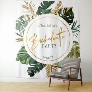 Watercolor Tropical Gold Bachelorette backdrop Tapestry