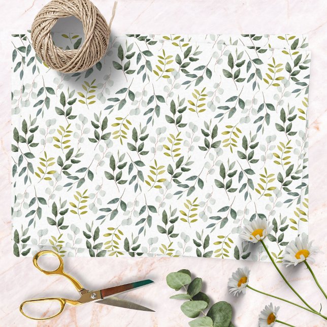 Watercolor Tropical Green Leaves Nature Pattern Tissue Paper (In situ)